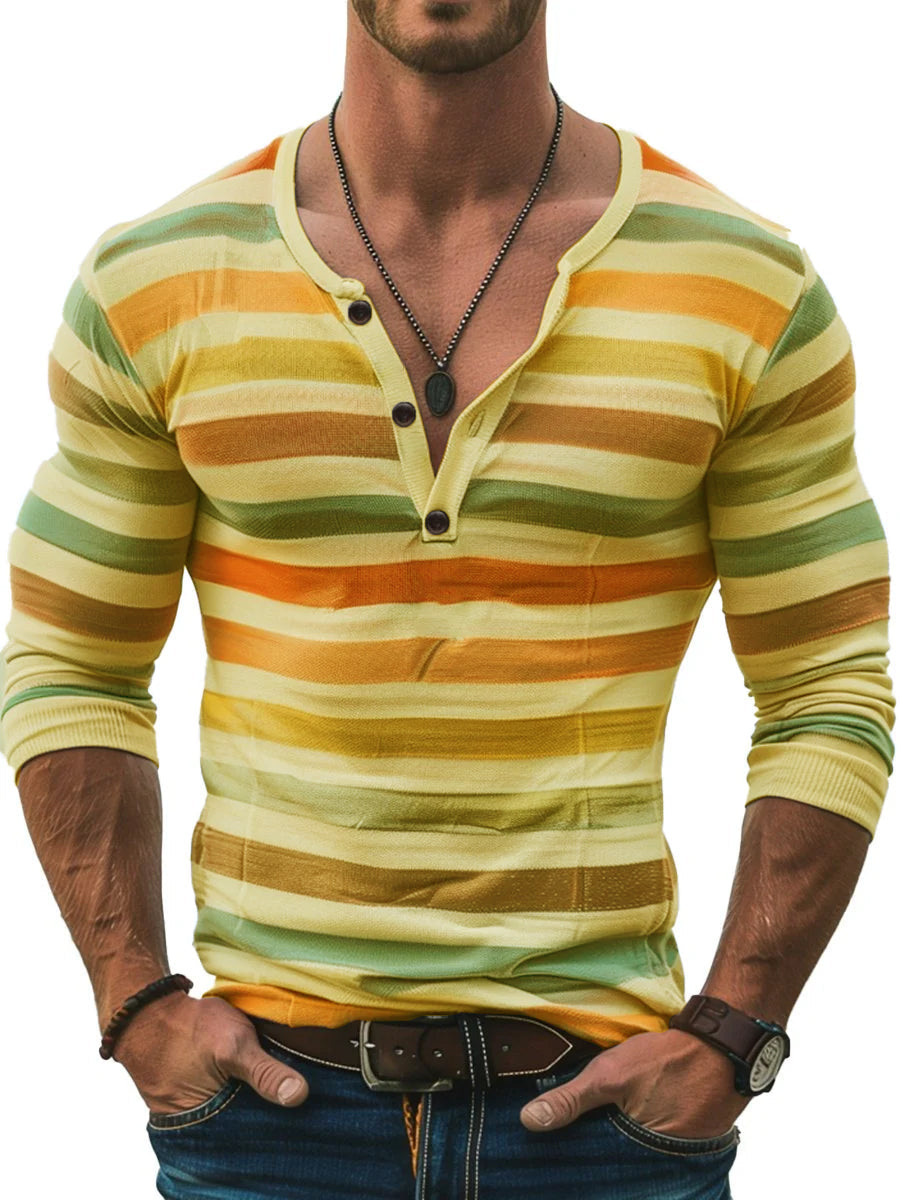 Seraphine - Striped Long Sleeve Henley Slim Fit Shirt
