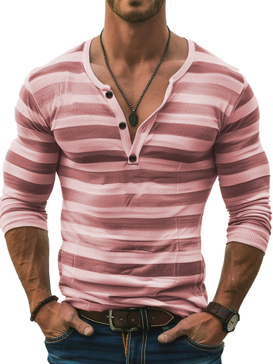 Seraphine - Striped Long Sleeve Henley Slim Fit Shirt