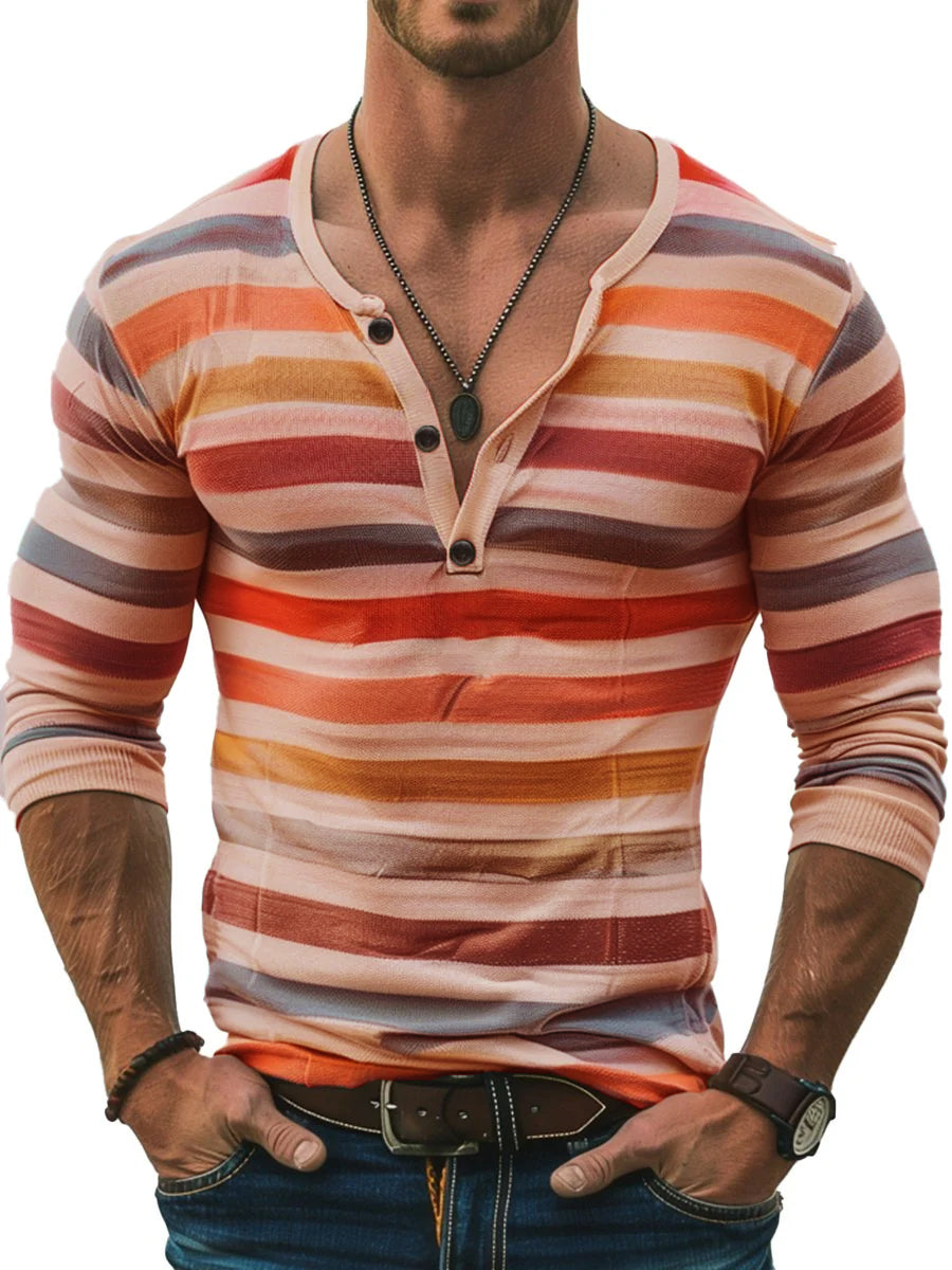 Seraphine - Striped Long Sleeve Henley Slim Fit Shirt