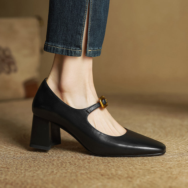Velurelle — Leather Square-Toe Pumps