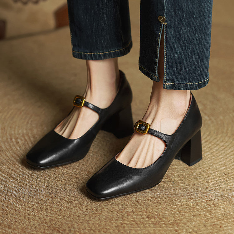 Velurelle — Leather Square-Toe Pumps