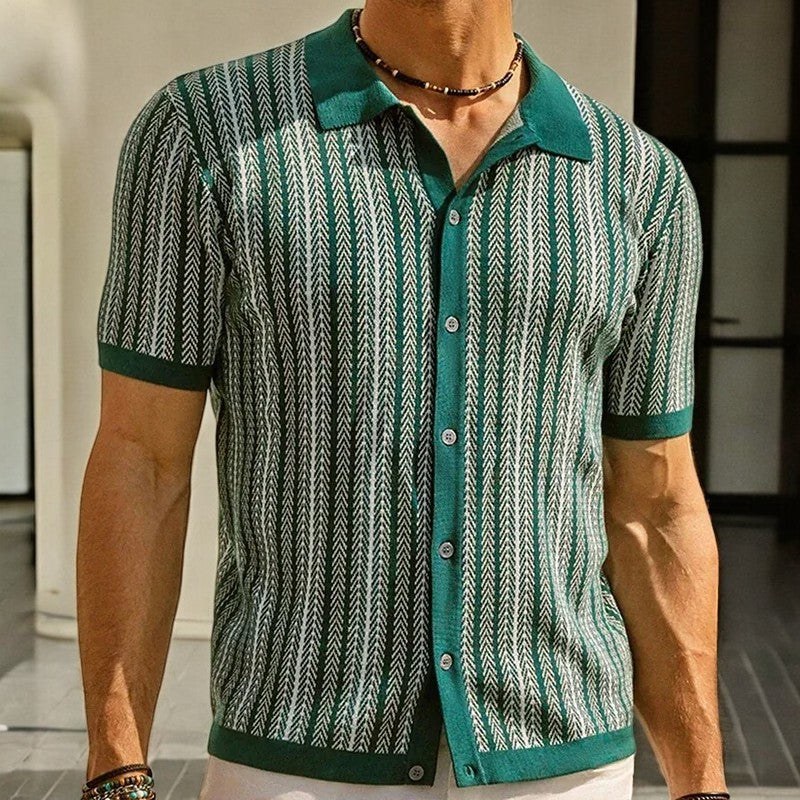 ALVARO — Organic Cotton Blend Herringbone Button-Down Shirt
