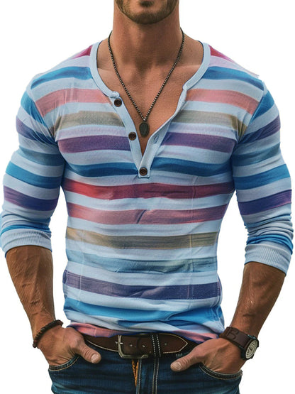 Seraphine - Striped Long Sleeve Henley Slim Fit Shirt