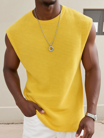 ZONNIGA — Gele Wafel Tanktop incontra Brede Schouders