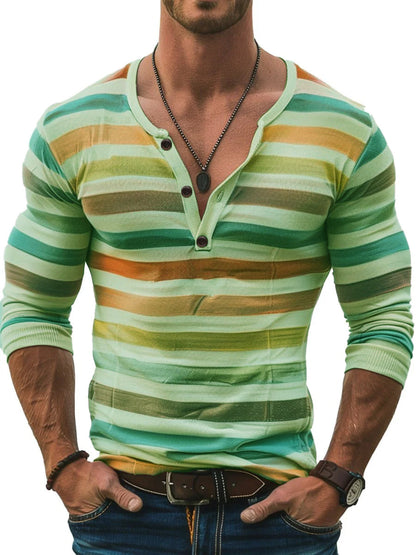 Seraphine - Striped Long Sleeve Henley Slim Fit Shirt