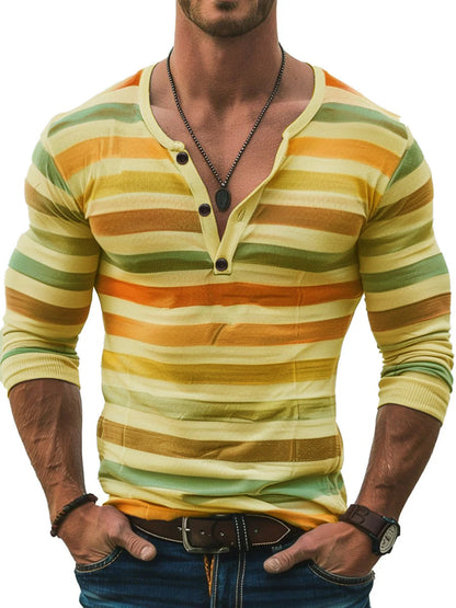 Seraphine - Striped Long Sleeve Henley Slim Fit Shirt