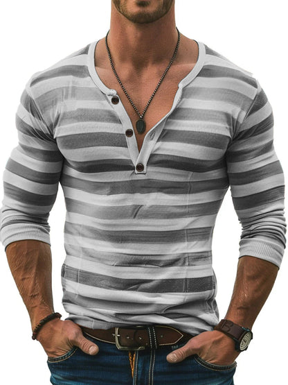 Seraphine - Striped Long Sleeve Henley Slim Fit Shirt