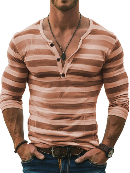 Seraphine - Striped Long Sleeve Henley Slim Fit Shirt