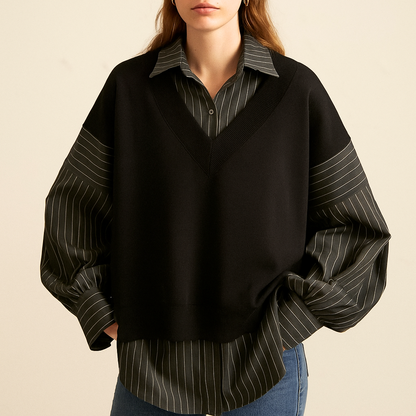 STRATIA — Pinstripe Elegance Sweater