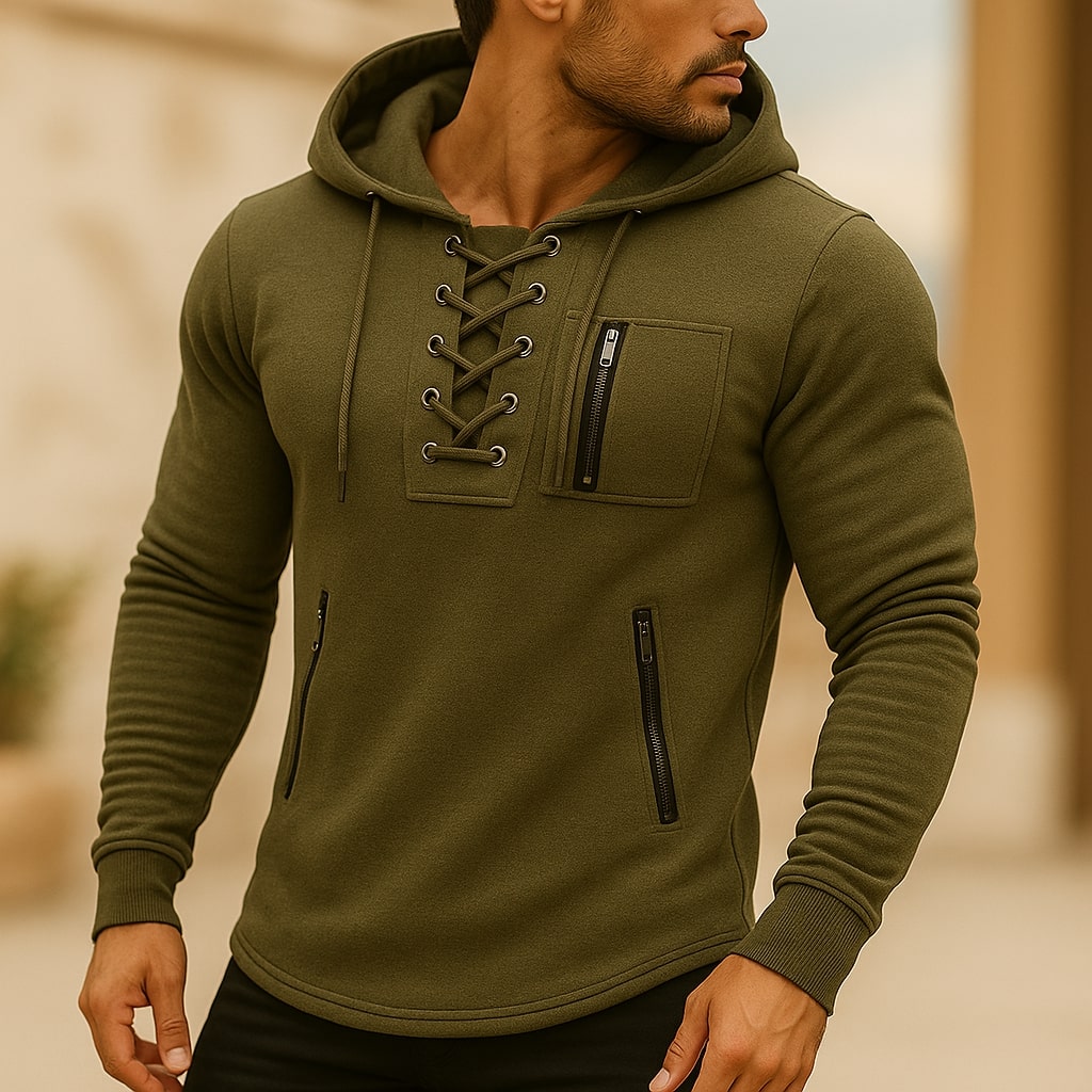 SERAFINO — Lace-Front Hooded Pullover