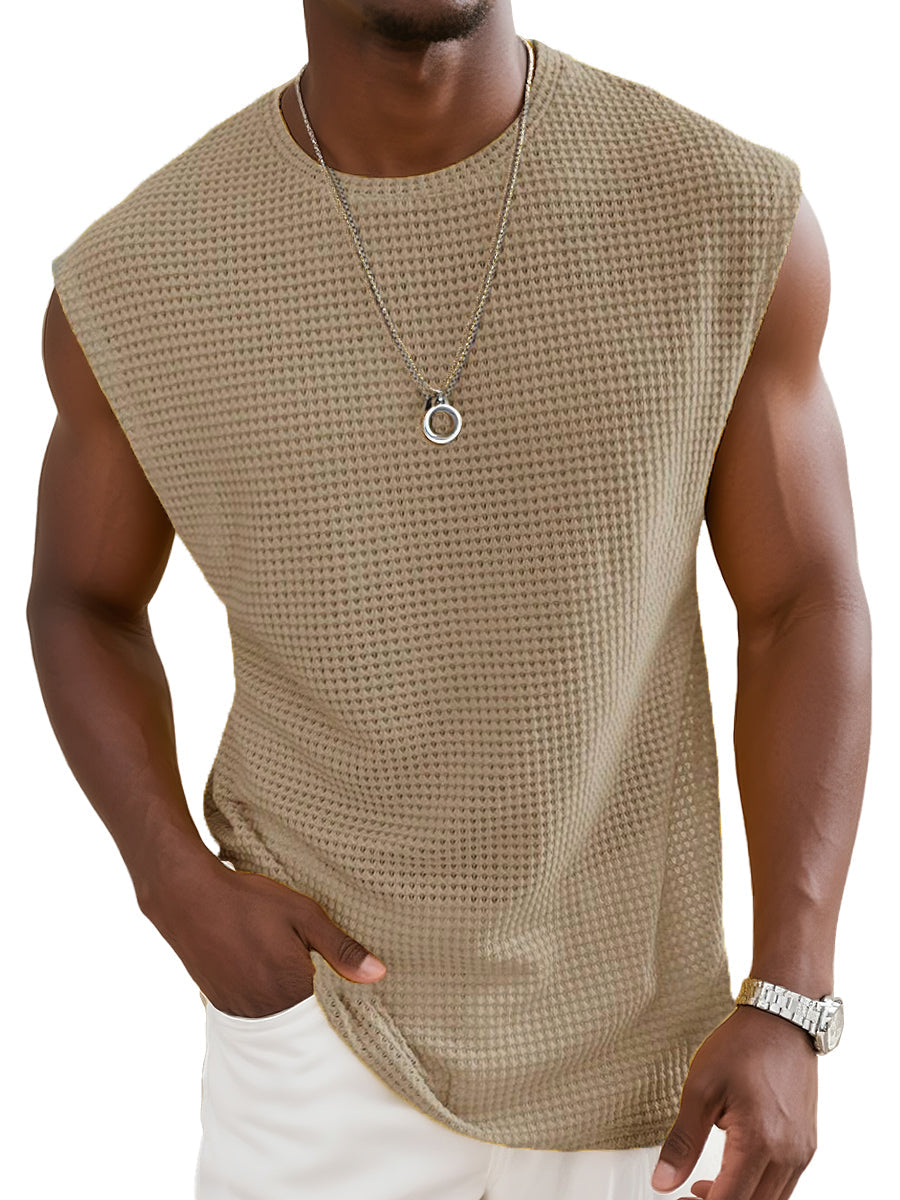 ZONNIGA — Gele Wafel Tanktop incontra Brede Schouders