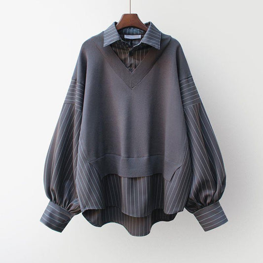 STRATIA — Pinstripe Elegance Sweater