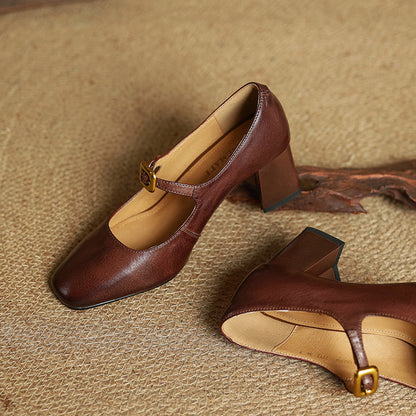 Velurelle — Leather Square-Toe Pumps