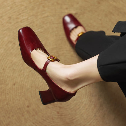 Velurelle — Leather Square-Toe Pumps