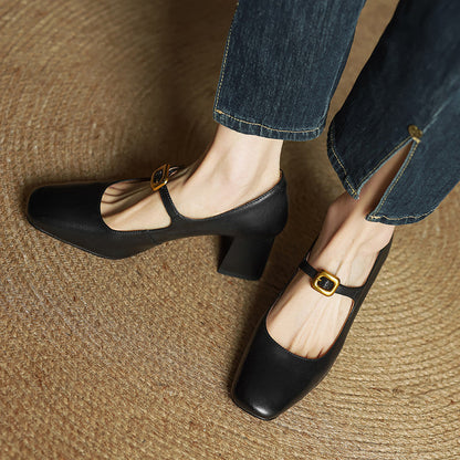 Velurelle — Leather Square-Toe Pumps