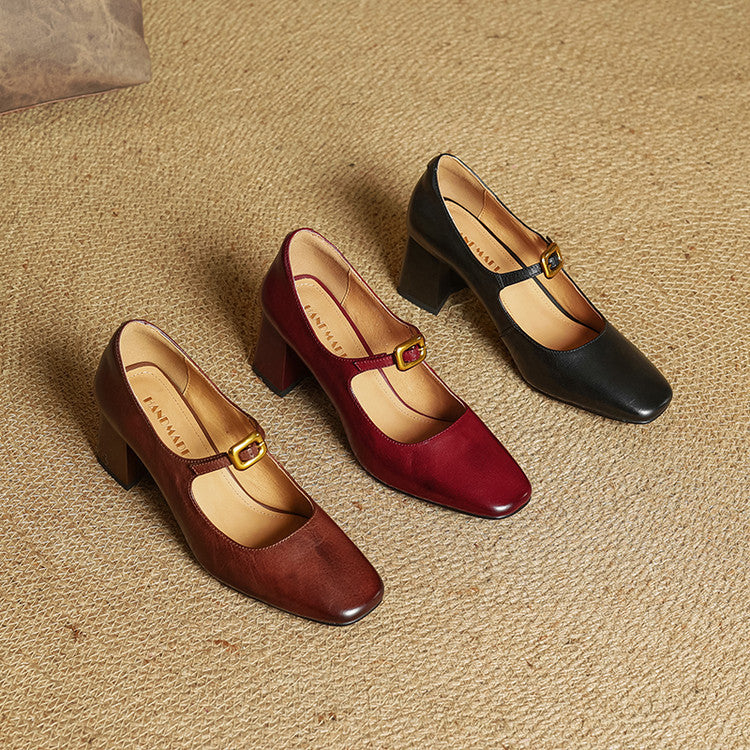 Velurelle — Leather Square-Toe Pumps