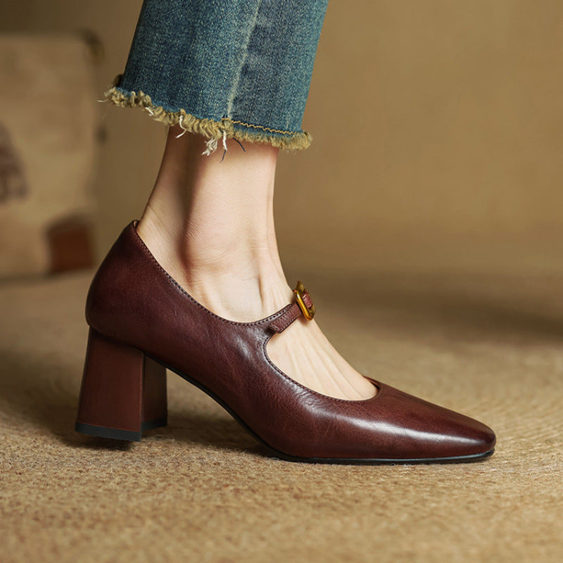 Velurelle — Leather Square-Toe Pumps