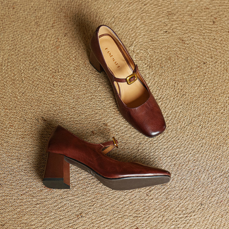 Velurelle — Leather Square-Toe Pumps