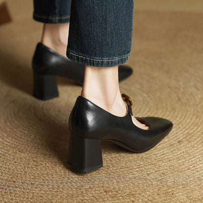 Velurelle — Leather Square-Toe Pumps