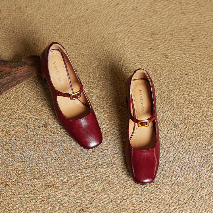 Velurelle — Leather Square-Toe Pumps