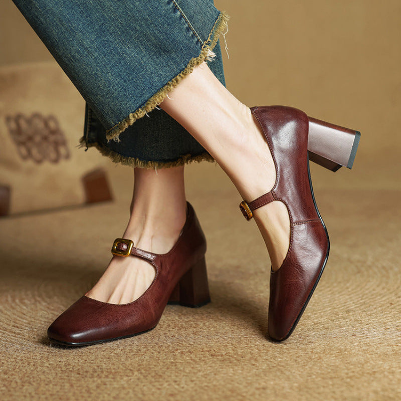 Velurelle — Leather Square-Toe Pumps