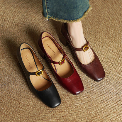 Velurelle — Leather Square-Toe Pumps