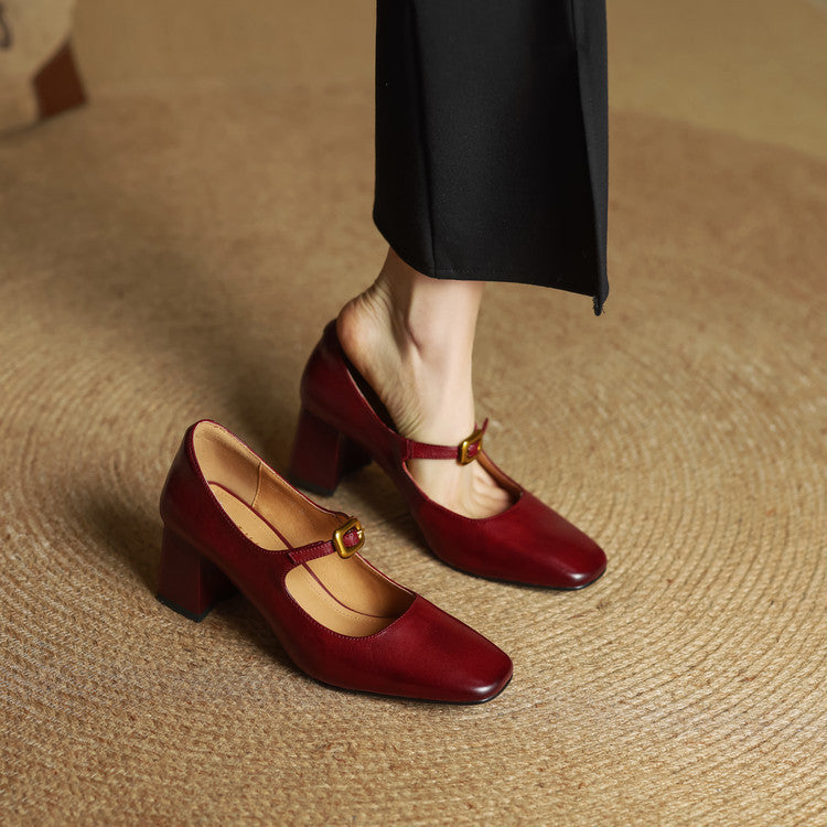 Velurelle — Leather Square-Toe Pumps