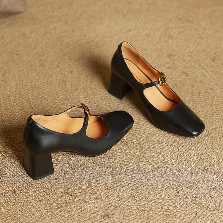 Velurelle — Leather Square-Toe Pumps