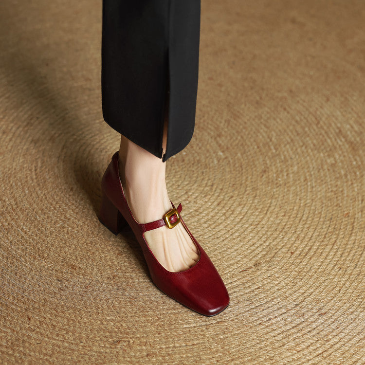 Velurelle — Leather Square-Toe Pumps