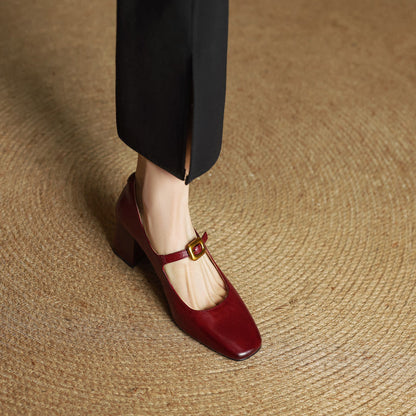 Velurelle — Leather Square-Toe Pumps