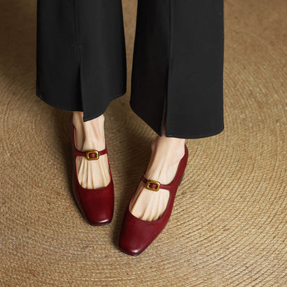 Velurelle — Leather Square-Toe Pumps