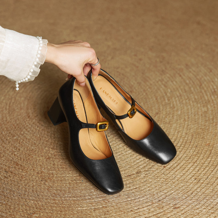 Velurelle — Leather Square-Toe Pumps