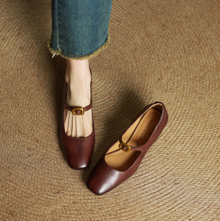 Velurelle — Leather Square-Toe Pumps
