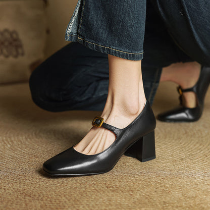 Velurelle — Leather Square-Toe Pumps