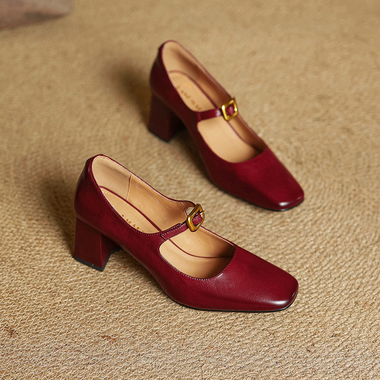Velurelle — Leather Square-Toe Pumps