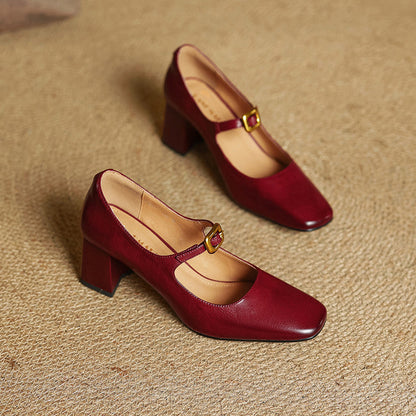 Velurelle — Leather Square-Toe Pumps