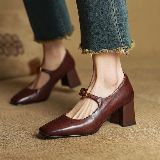 Velurelle — Leather Square-Toe Pumps
