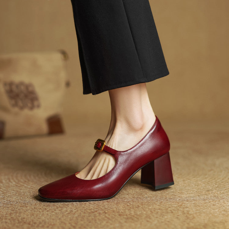 Velurelle — Leather Square-Toe Pumps
