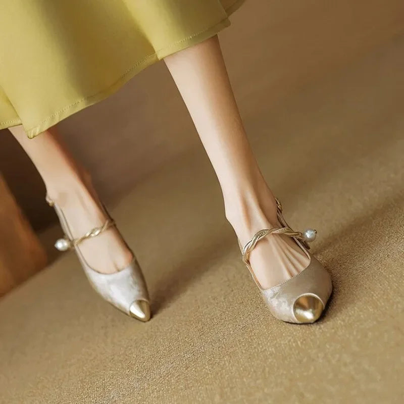 Lustréa — Pearl-Strap Brocade Pumps
