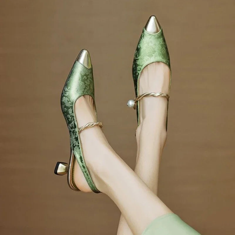Lustréa — Pearl-Strap Brocade Pumps