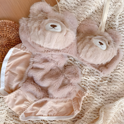 Cute Plush V-Neck Bra Set