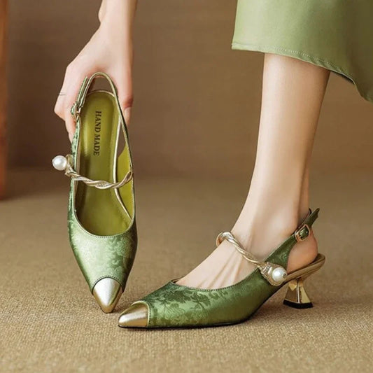 Lustréa — Pearl-Strap Brocade Pumps