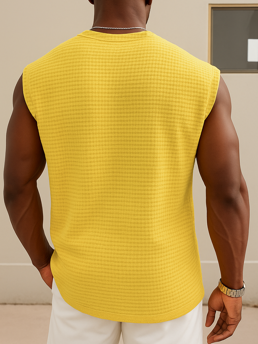 ZONNIGA — Gele Wafel Tanktop incontra Brede Schouders
