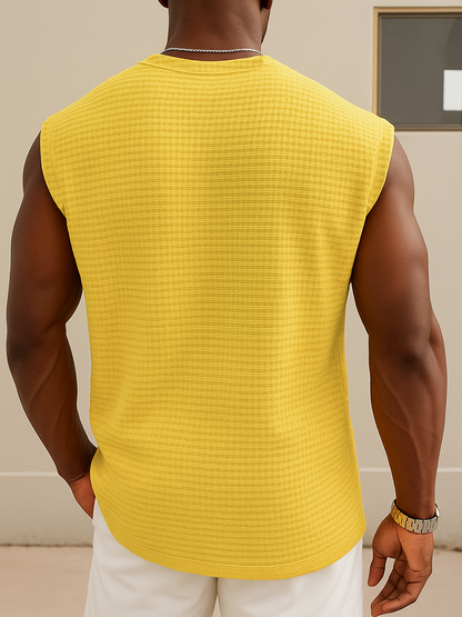 ZONNIGA — Gele Wafel Tanktop incontra Brede Schouders