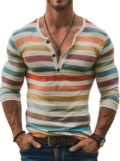 Seraphine - Striped Long Sleeve Henley Slim Fit Shirt