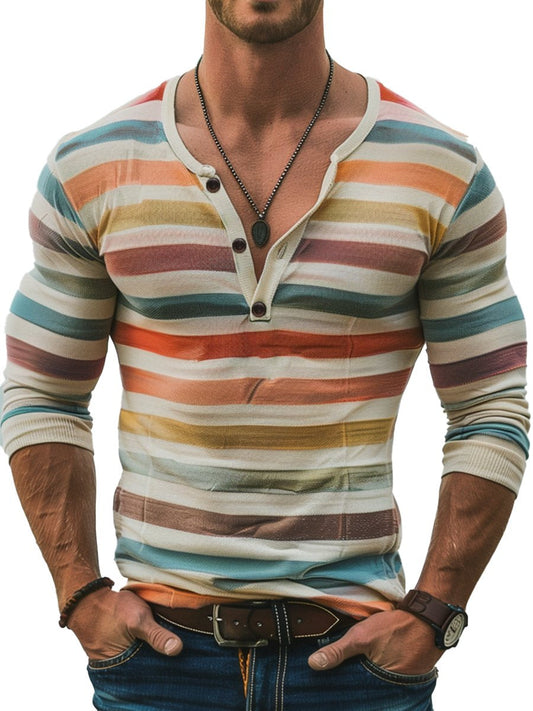 Seraphine - Striped Long Sleeve Henley Slim Fit Shirt