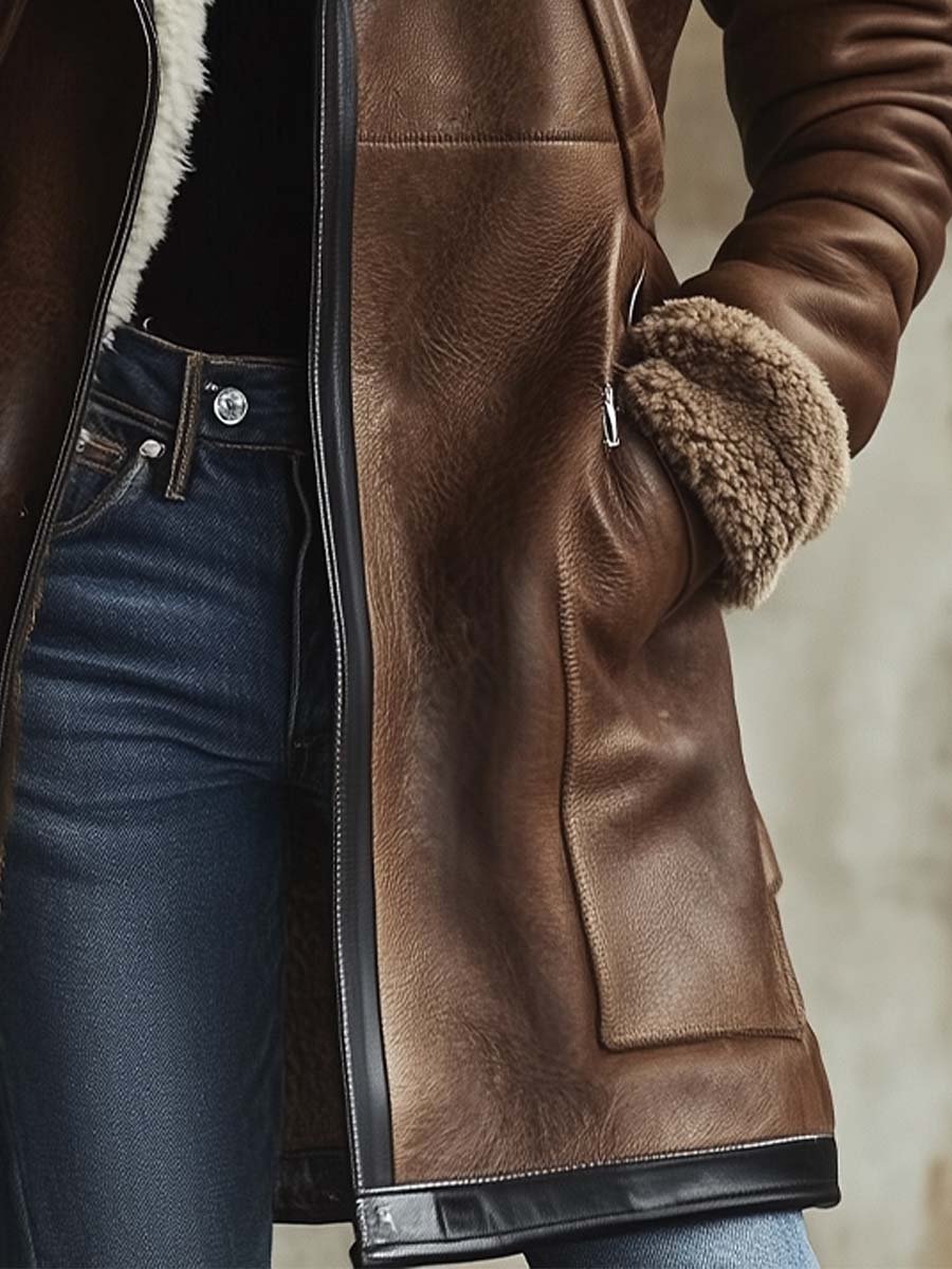 Lumière Noir — Vintage Lambskin Elegance Coat
