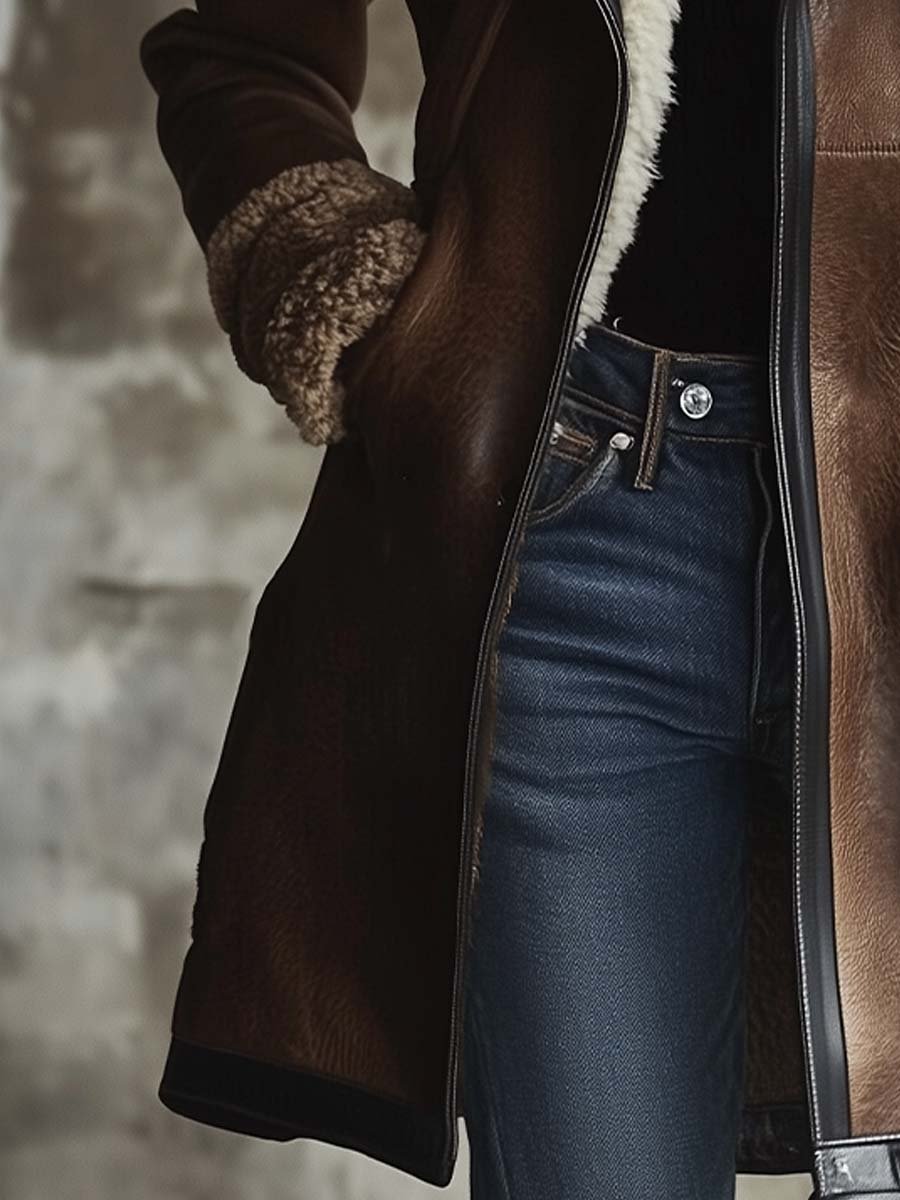 Lumière Noir — Vintage Lambskin Elegance Coat
