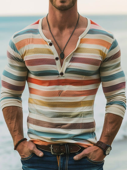 Seraphine - Striped Long Sleeve Henley Slim Fit Shirt