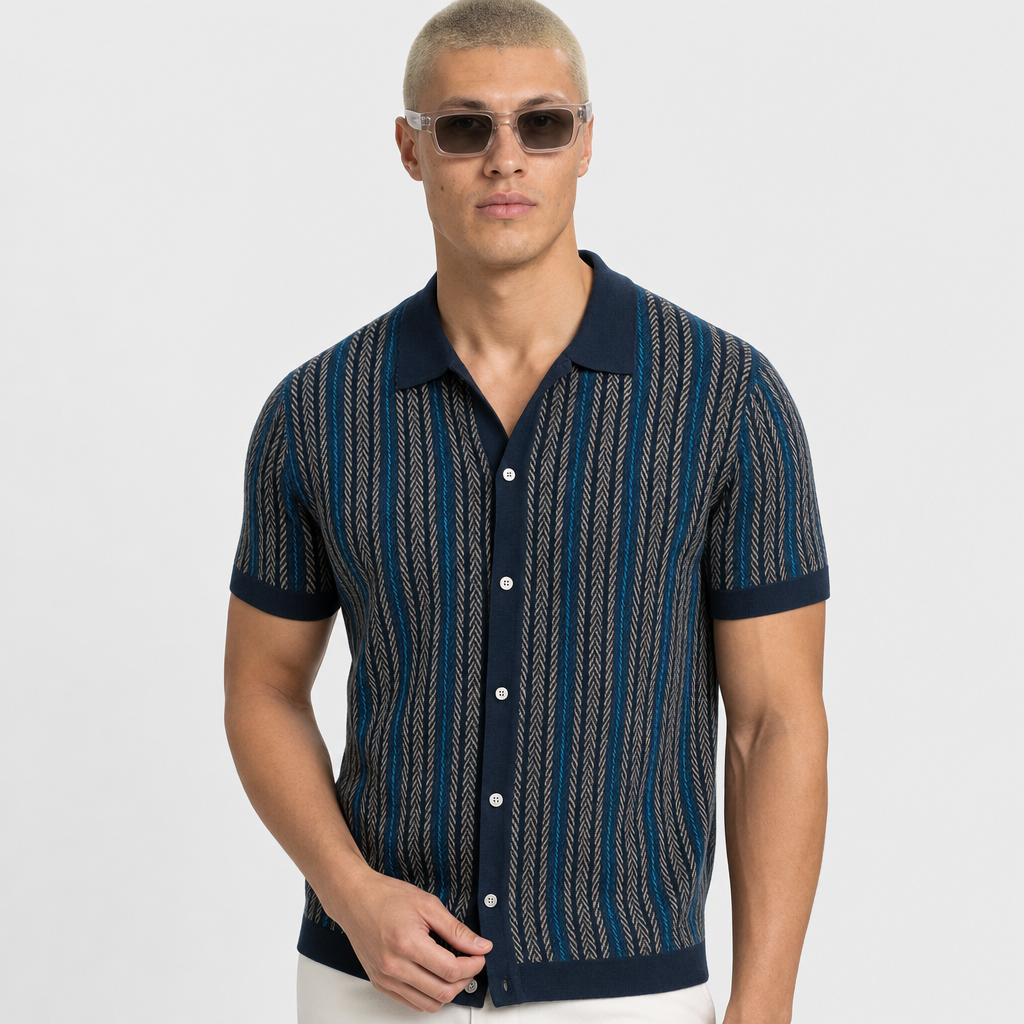 ALVARO — Organic Cotton Blend Herringbone Button-Down Shirt
